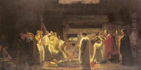 The Martyrs in the Catacombs 1855 Oil Painting by Jules-Eugene Lenepveu