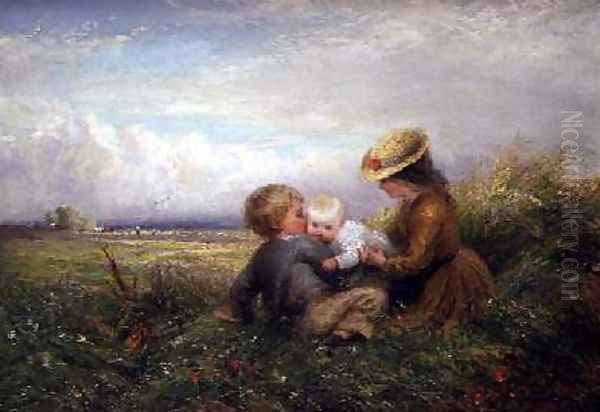 Children in a Field 1875 Oil Painting by Charles James Lewis