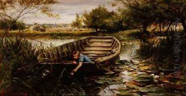 Picking Waterlilies Oil Painting by Charles James Lewis