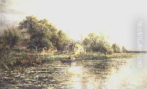 Hurley Bridge 1875 Oil Painting by Charles James Lewis