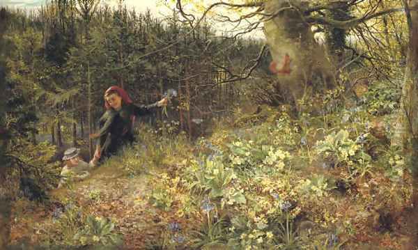 A Woodland Ramble 'When daisies pied and violets blue And Lady-smocks all silver white, and cuckoo buds of yellow hue' - William Shakespeare Oil Painting by Charles James Lewis