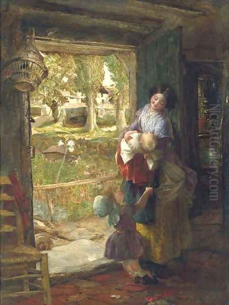 A cottage door Oil Painting by Charles James Lewis