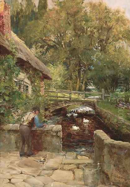 Feeding the ducks Oil Painting by Charles James Lewis