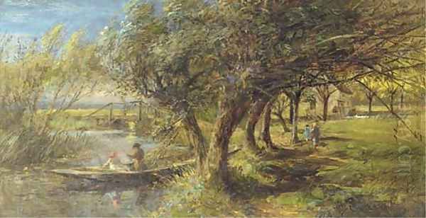 Fishing in a punt Oil Painting by Charles James Lewis