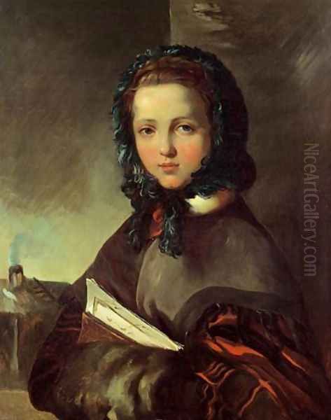 Girl with a Book (Madchen mit Buch) Oil Painting by Franciszek Ksawery Lampi