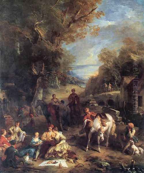 Hunting Picnic 1723 Oil Painting by Francois Lemoine (see Lemoyne)