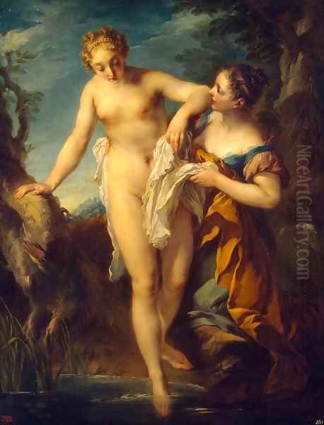 Woman Bathing Oil Painting by Francois Lemoine (see Lemoyne)