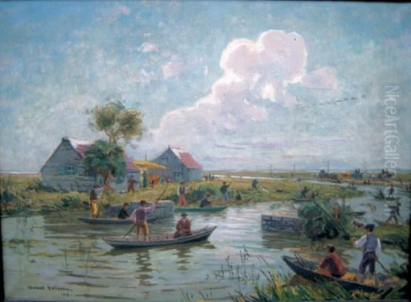 Partie De Chasse En Barques En Camargue Oil Painting by Edouard Doigneau