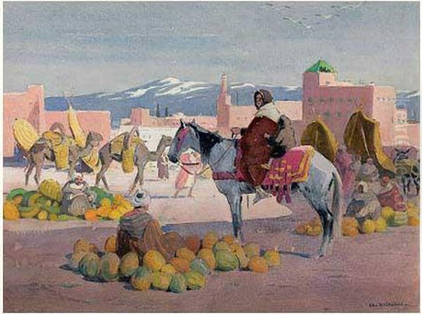 Les Marchands De Pasteques Au Maroc Oil Painting by Edouard Doigneau