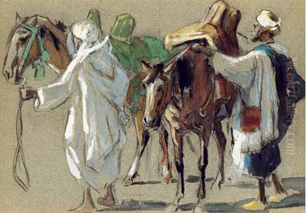 Deux Cavaliers, Maroc Oil Painting by Edouard Doigneau