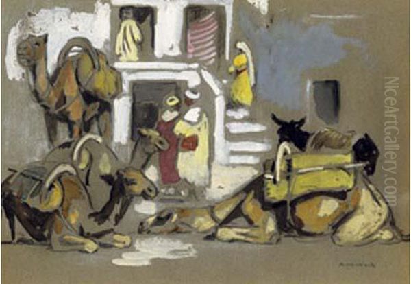 Chameaux Dans Les Souks De Marrakech Oil Painting by Edouard Doigneau