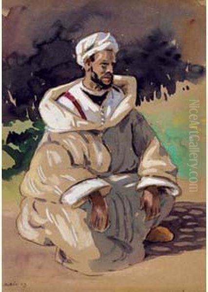 L'homme Au Burnous, Meknes Oil Painting by Edouard Doigneau