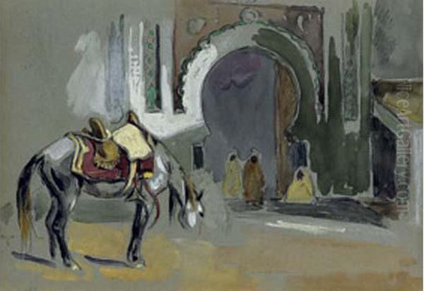 Cheval Devant La Porte D'une Ville Oil Painting by Edouard Doigneau