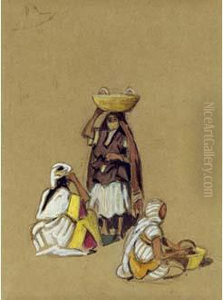 Trois Femmes Au Marche, Maroc Oil Painting by Edouard Doigneau