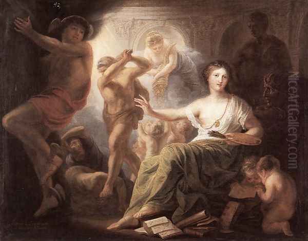 Hercules Protects Painting from Ignorance and Envy 1763 Oil Painting by Andries Cornelis Lens