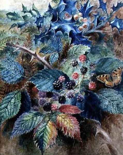 Blackberries and Holly with a Butterfly Oil Painting by Albert Durer Lucas