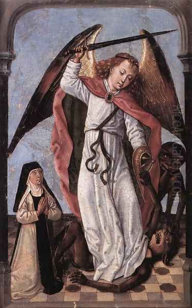 St Michael Fighting Demons 1480-1500 Oil Painting by Master of the Legend of St. Ursula