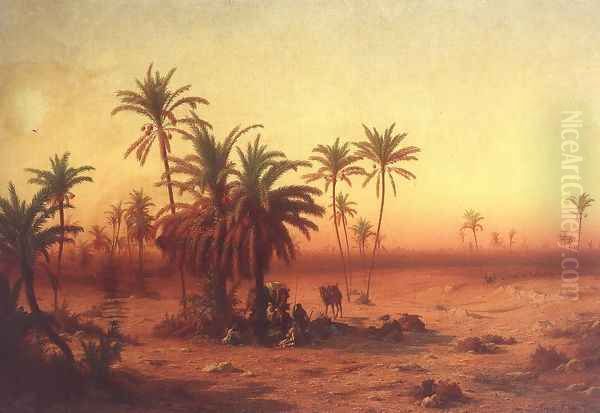 Oasis in the Desert 1862 Oil Painting by Antal Ligeti