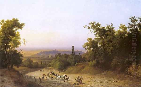 Martonhegy Road 1876 Oil Painting by Antal Ligeti