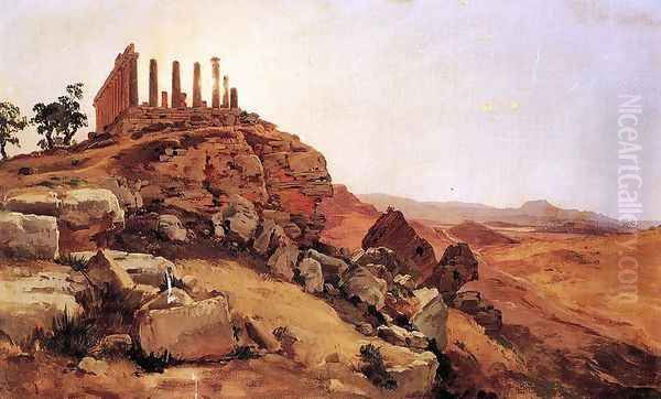 Greek Temple Oil Painting by Antal Ligeti