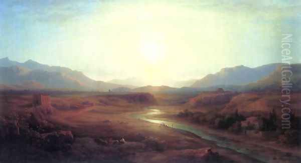 Italian Landscape 1873 Oil Painting by Antal Ligeti