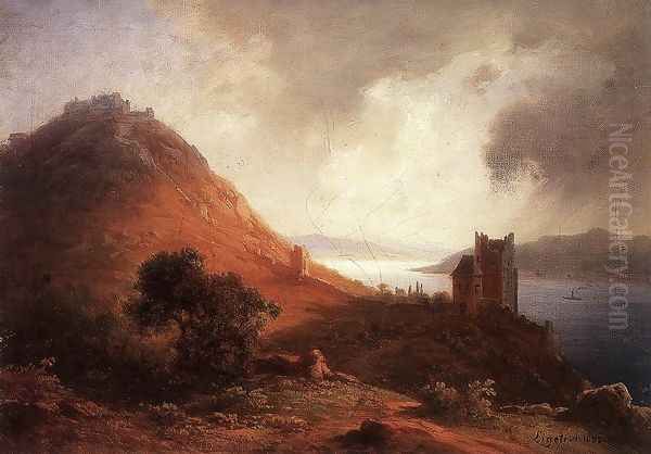 View of Visegrad with the Solomon Tower 1882 Oil Painting by Antal Ligeti