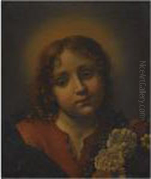 Christ, Head And Shoulders, As A Boy Holding A Garland Offlowers Oil Painting by Carlo Dolci