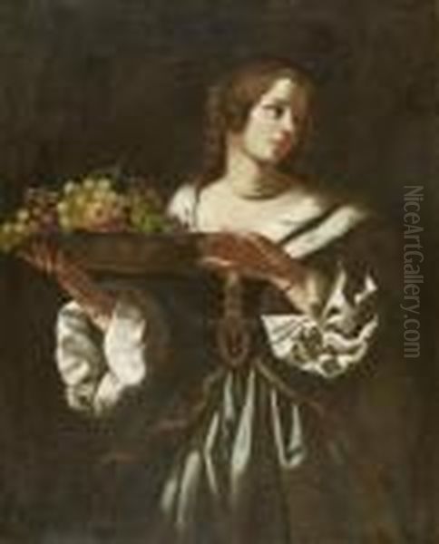 Portrait Of A Lady With Bowl Of Fruit Oil Painting by Carlo Dolci