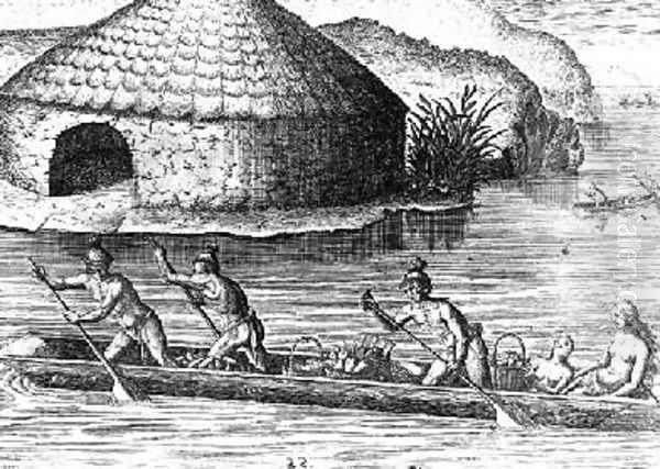 Florida Indians Storing their Crops in the Public Granary Oil Painting by Jacques le Moyne de Morgues