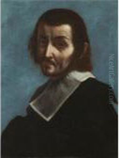 A Self-portrait Of The Artist, Half Length, Wearing Black With A White Ruff by Carlo Dolci