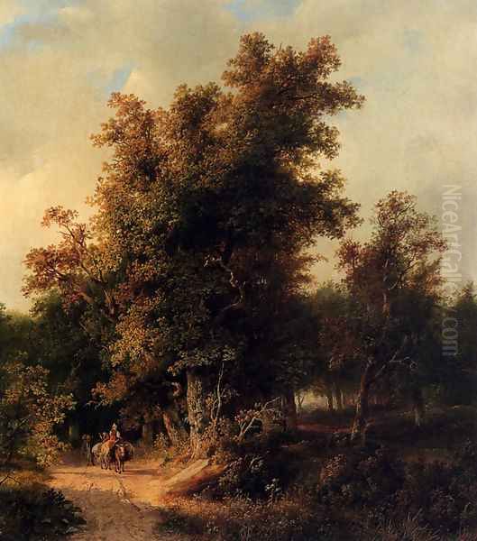 A Wooded Landcsape With Travellers On A Sandy Track Oil Painting by Cornelis Lieste