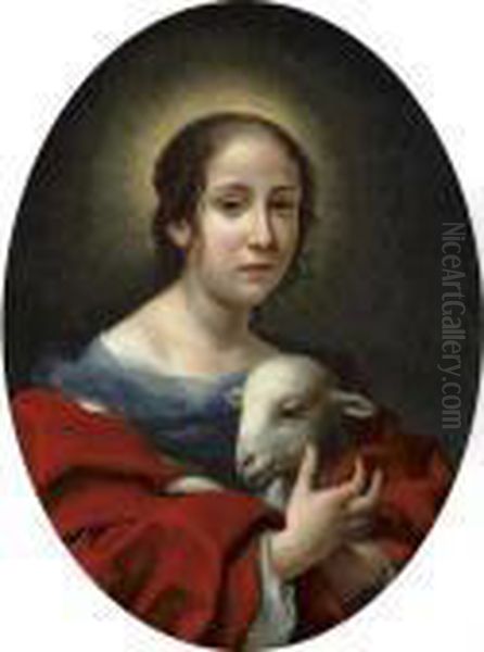 The Artist's Wife, Teresa Bucherelli, As Saint Agnes Oil Painting by Carlo Dolci