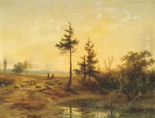 An extensive heath landscape Oil Painting by Cornelis Lieste