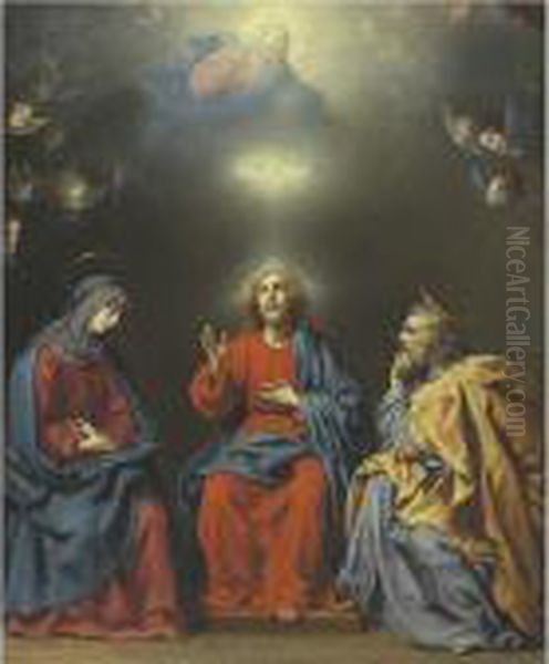 The Holy Family With God The Father And The Holy Spirit Above: A Sacra Conversazione Oil Painting by Carlo Dolci