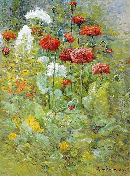 Flowers in a Garden Oil Painting by Edward Chalmers Leavitt