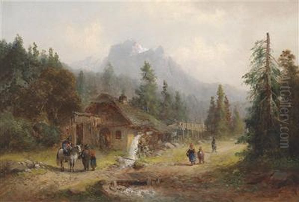 Watermill Near Kufstein In Tyrol Oil Painting by Anton Doll