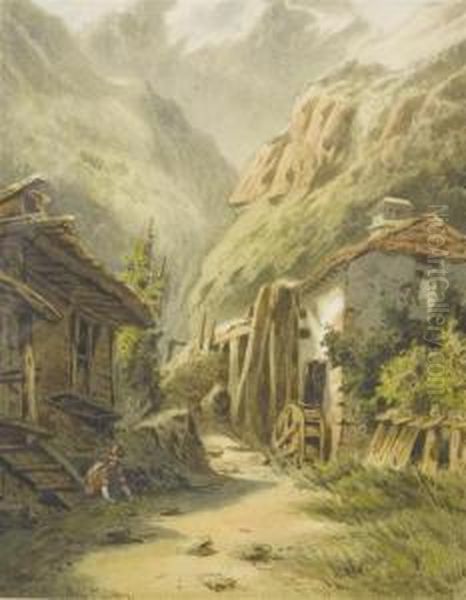 Mill In The Mountains Oil Painting by Anton Doll