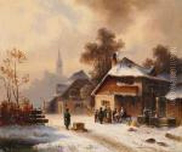 Winterliche Dorfszene Oil Painting by Anton Doll