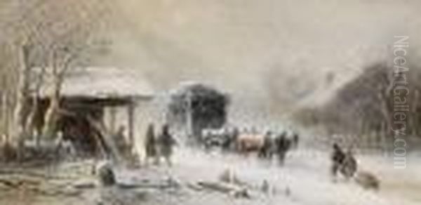 Post Station In A Scurry Of Snow Oil Painting by Anton Doll