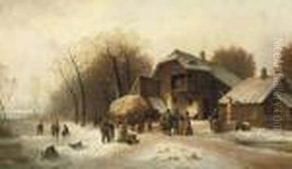 Resting By The Inn On A Winters Day Oil Painting by Anton Doll