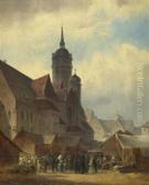 Marktszene In Einer Stadt. Oil Painting by Anton Doll