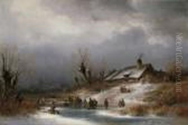 Winterfreuden. Signiert Unten Rechts: Anton Doll Munchen. Ol Auf Leinwand. H 58; B 87 Oil Painting by Anton Doll