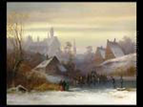 Eisvergnugen Vor Der Stadt Oil Painting by Anton Doll