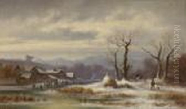 Eisvergnugen Vor Dem
 Dorf. Oil Painting by Anton Doll