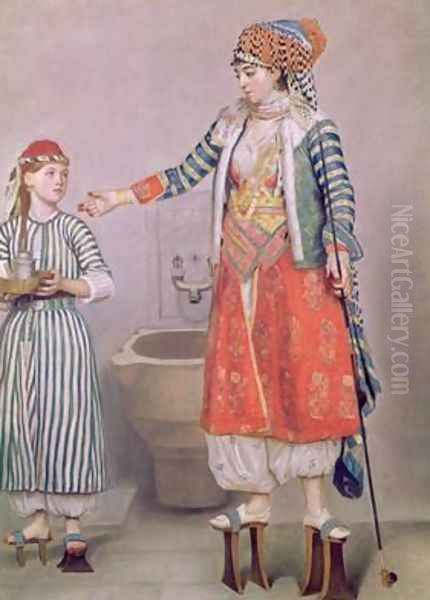 Turkish Woman with her Servant Oil Painting by Etienne Liotard