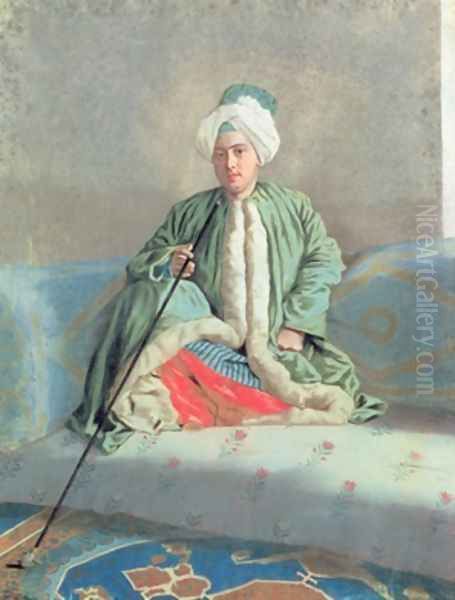 A Gentleman Seated on a Couch Oil Painting by Etienne Liotard