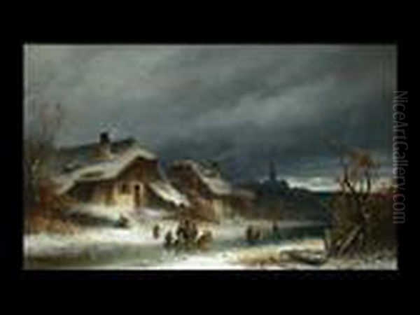 Winterliche Abendstimmung Oil Painting by Anton Doll