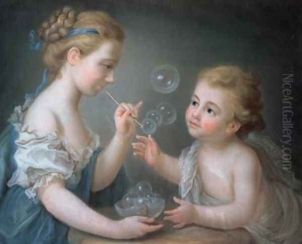 Children blowing bubbles Oil Painting by Etienne Liotard