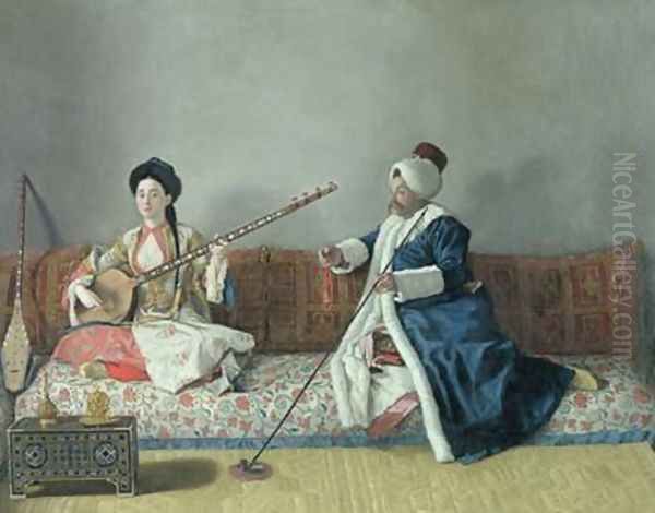 Monsieur Levett and Mademoiselle Helene Glavany in Turkish Costumes Oil Painting by Etienne Liotard