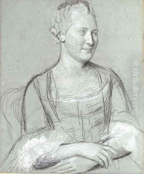 Portrait of a lady turned to the right, half-length, seated Oil Painting by Etienne Liotard